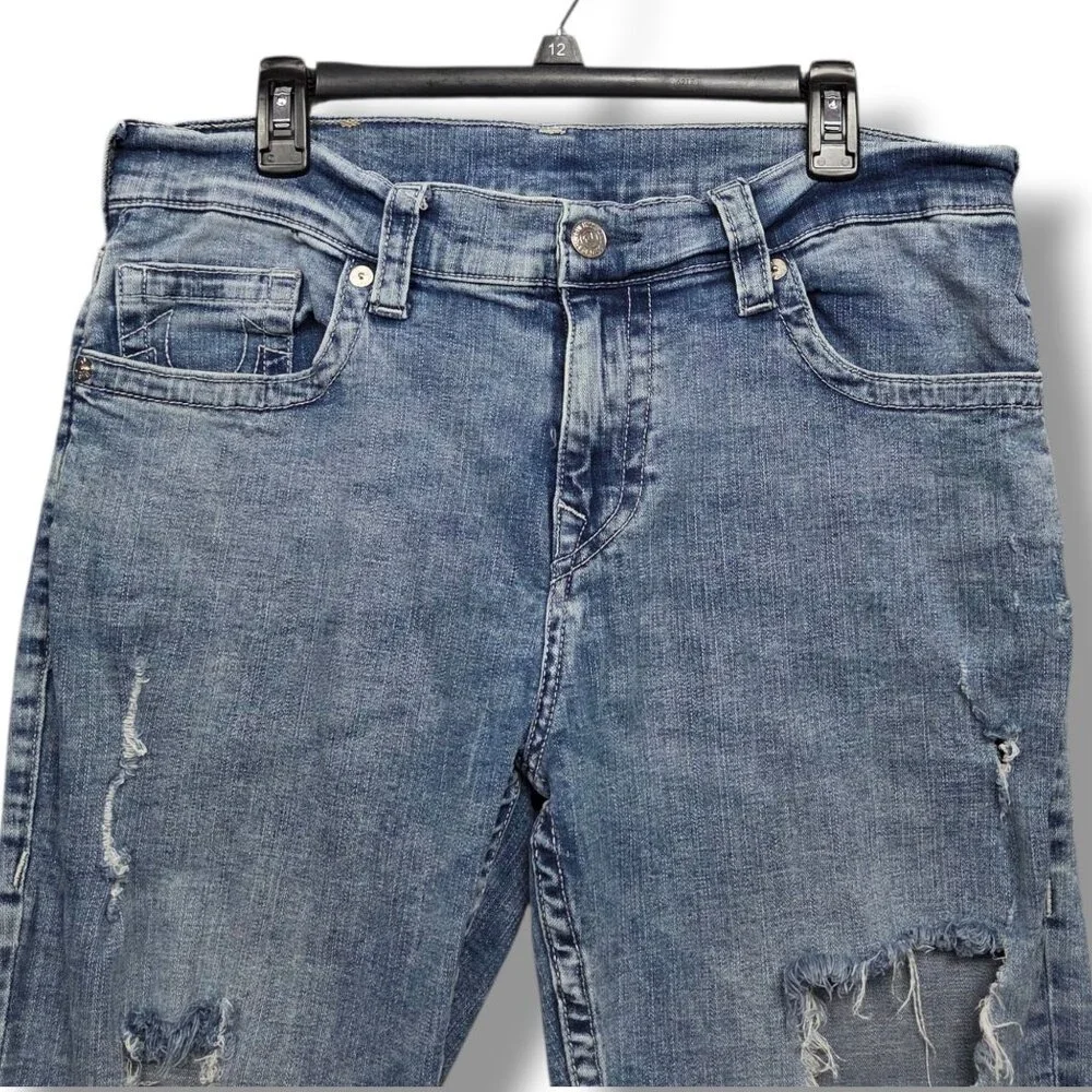 True Religion Ricky Jeans Mens 34 x 34 Relaxed Straight Distressed Light‎ Wash